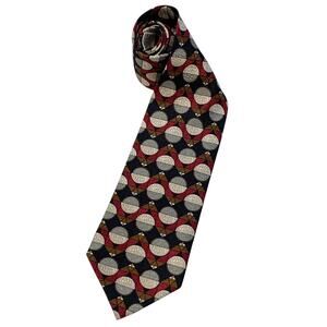Vintage 80s Daniel De Fasson Silk Christmas Necktie Red Silver Ornament Pattern
